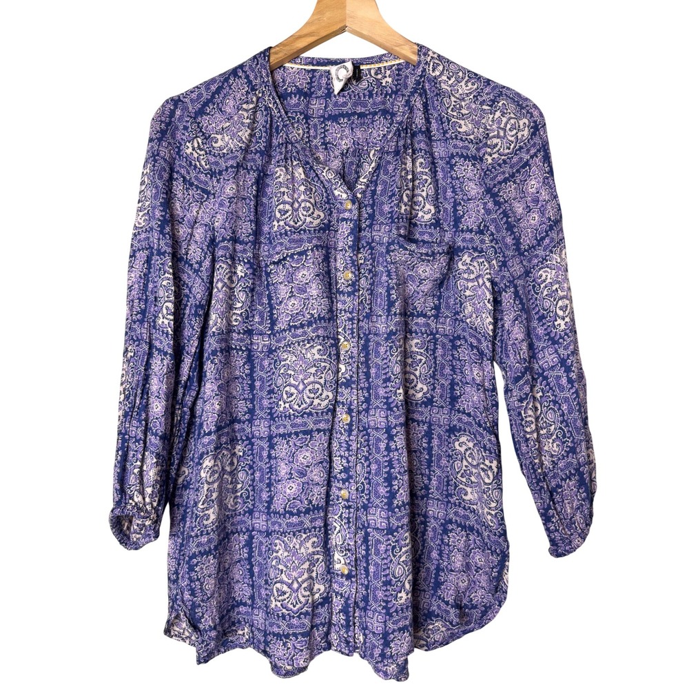 Anthropologie Akemi + Kin Purple Paisley Medallion Boho Button Down Blouse S